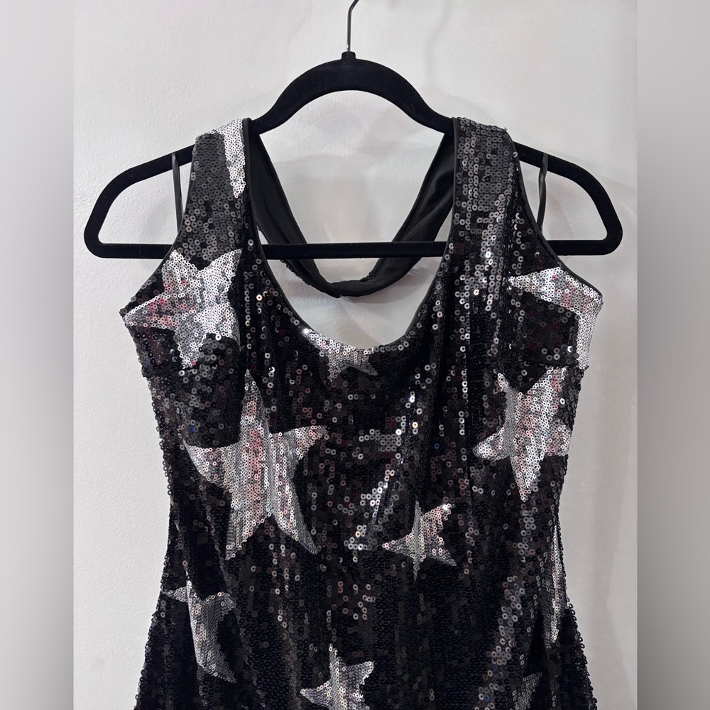 Edgy Halter Starry Sequin Mini Dress - Picture 2 of 6